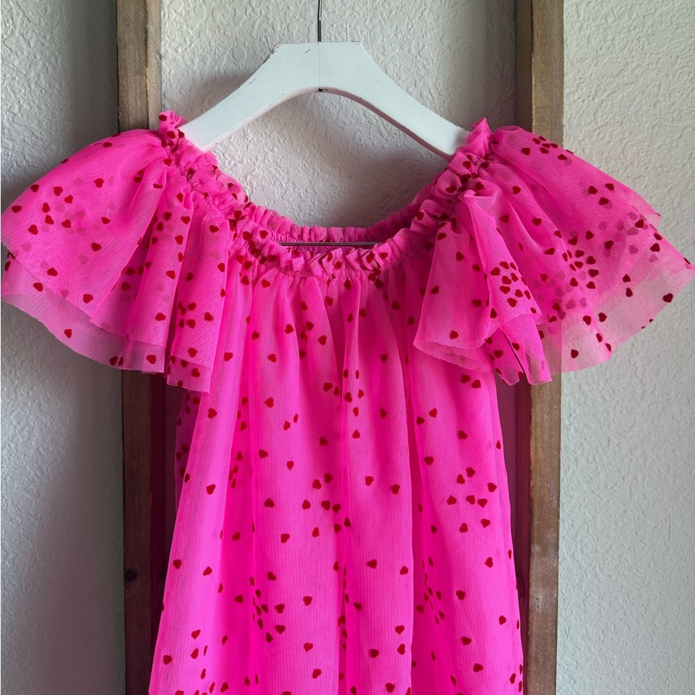 Cat & Jack Layered Hot Pink & Red Heart Frilled Dress Sz: 4T - Picture 2 of 8